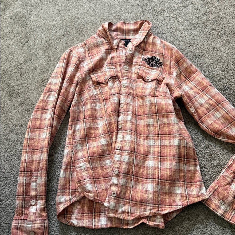 Harley-Davidson Pink and Tan Plaid Shirt